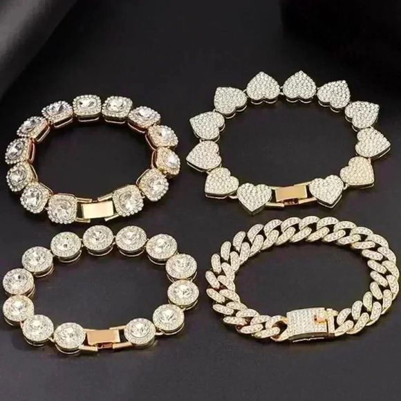 4PCS Gold Bracelets for Women Silver Clustered Tennis Bracelet for Women Heart - Picture 2 of 5